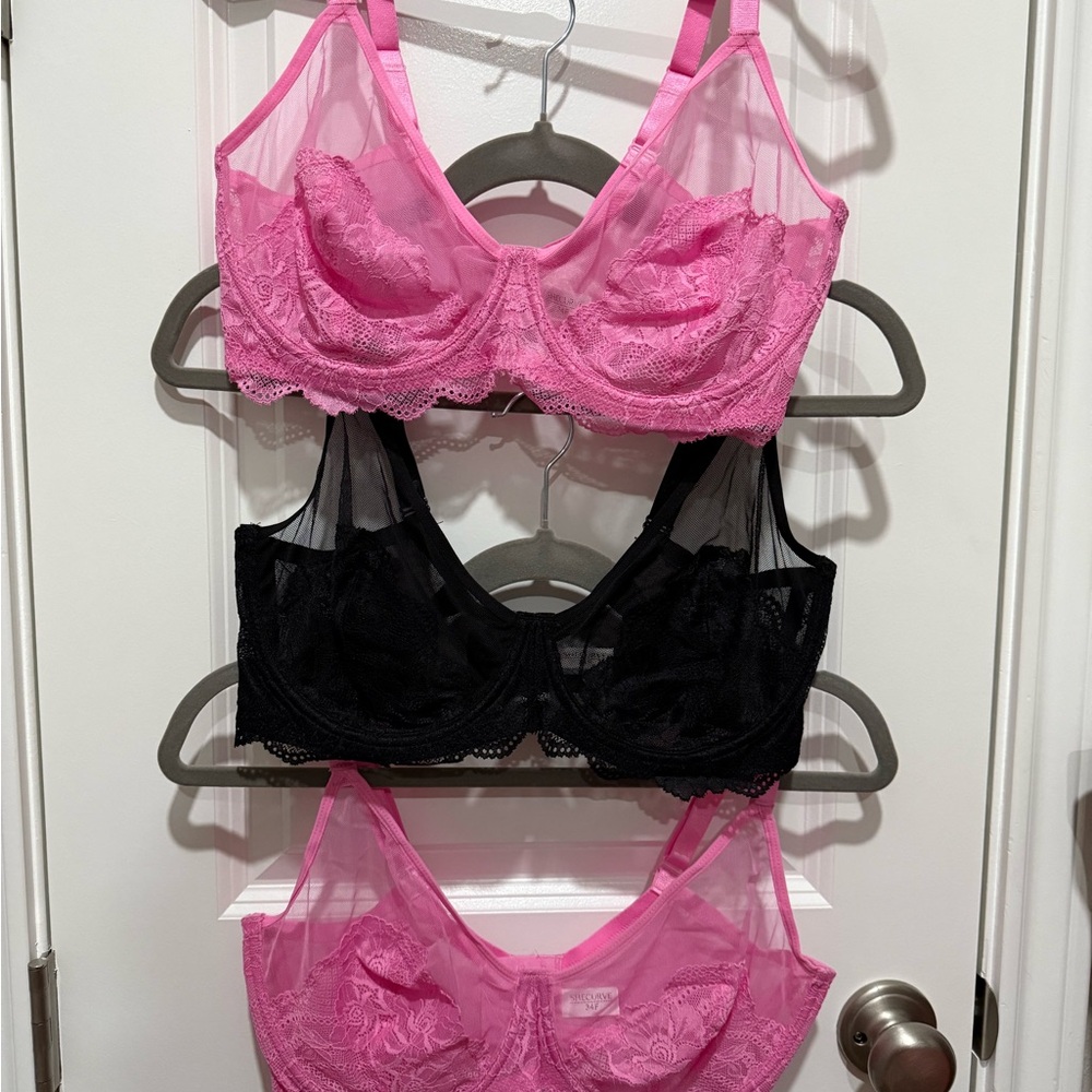 3 She Curve Full Coverage Lace Minimizer Bras-2 Pink, 1 Black